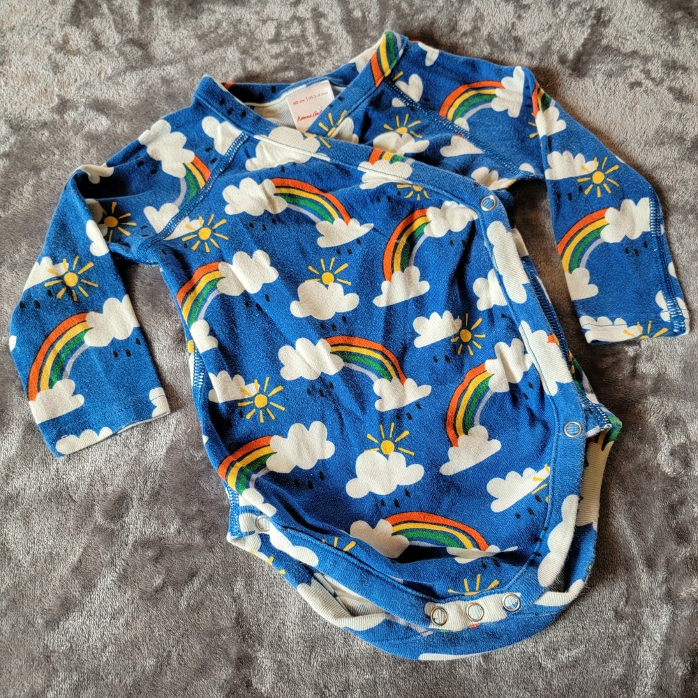 Hanna Andersson Bodysuit Baby 3-6M Blue Excellent Rainbow Sun Organic Cotton 854